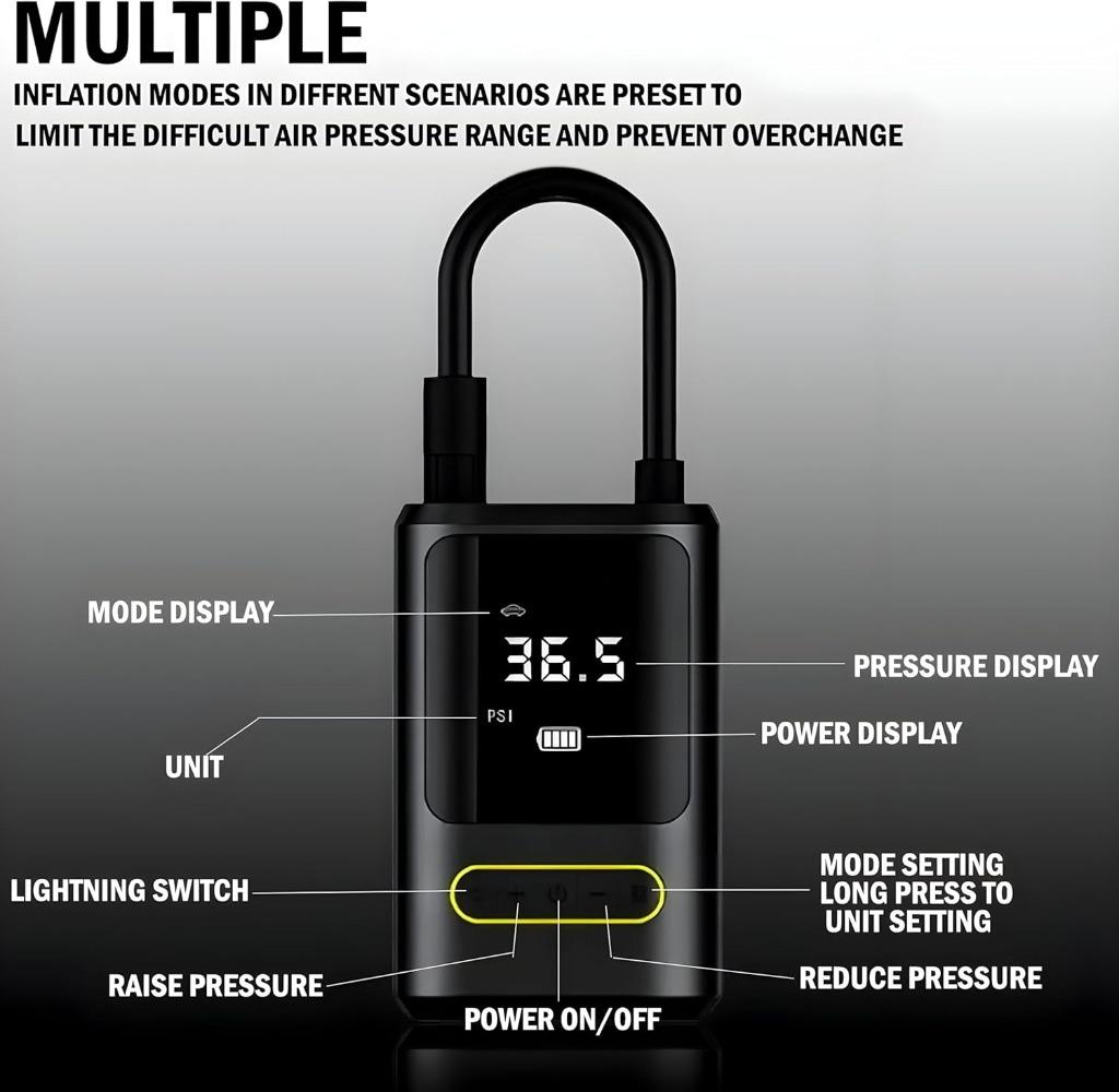 Portable Air Compressor, 150PSI Cordless Car Tire Inflator Pump 4000mAh Rechargeable Air Pump with Auto Shutoff, 4 Inflation Modes, LCD Screen