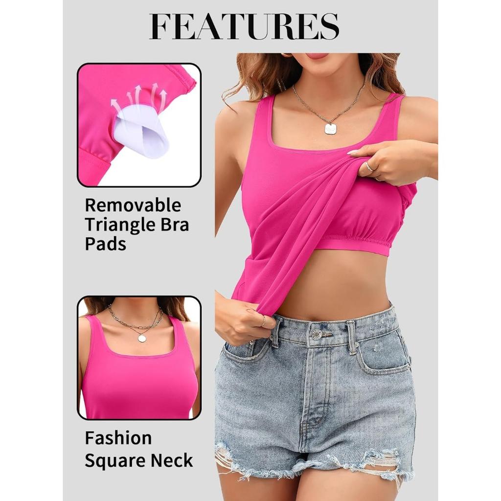 CHARMLEAKS Женская длинная майка с бюстгальтером с квадратным вырезом и широкими бретелями, летние хлопковые майки