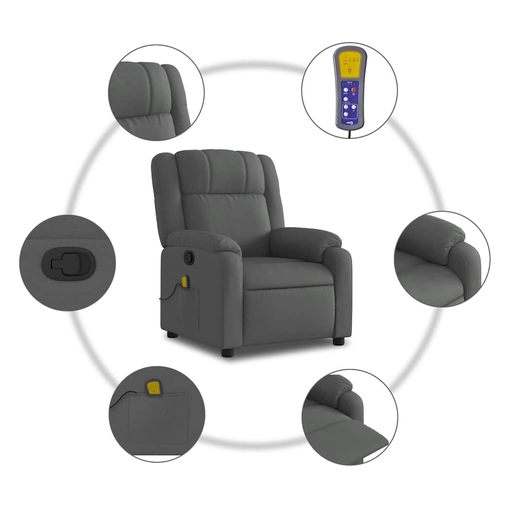 Massage Recliner Chair Fabric Dark Grey