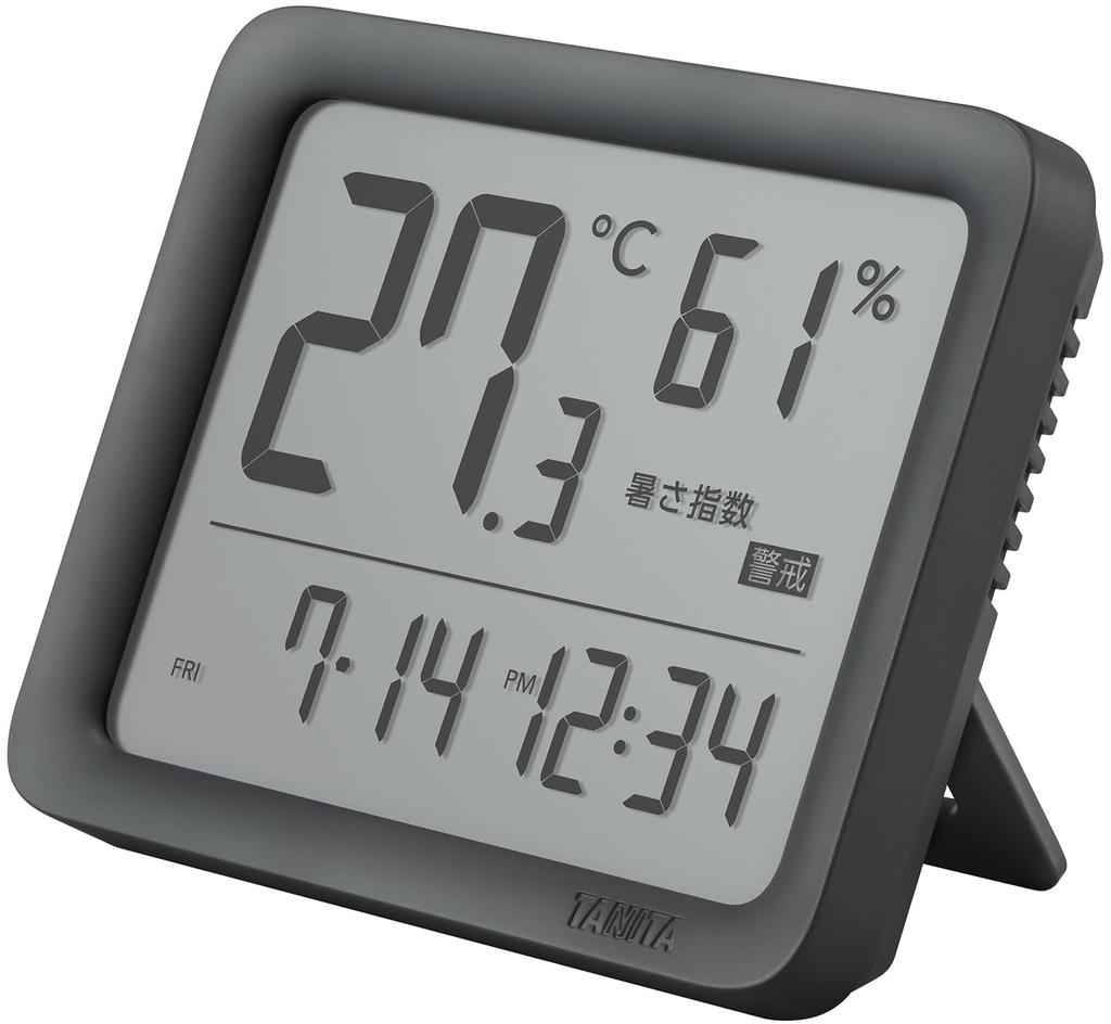 Tanita Alarm Clock with Temperature and Humidity Dark Thermo-Hygrometer Sensor, Gray, TC-421-DG