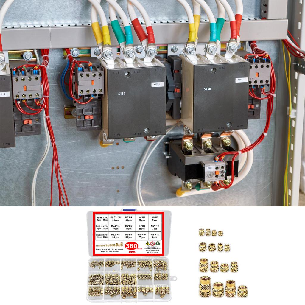 380 шт. Латунные накатанные гайки 2/2,5/3/4/5/6 мм Резьбовые вставки Метрические накатанные гайки Ассортиментные наборы для 3D-печати