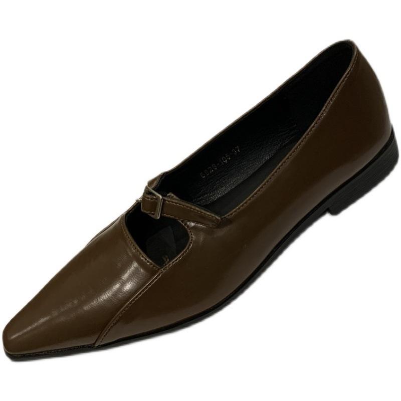 Коричневые заостренные одинарные туфли женские туфли весна и осень 2024 новые универсальные легкие туфли на одной педали с плоской подошвой