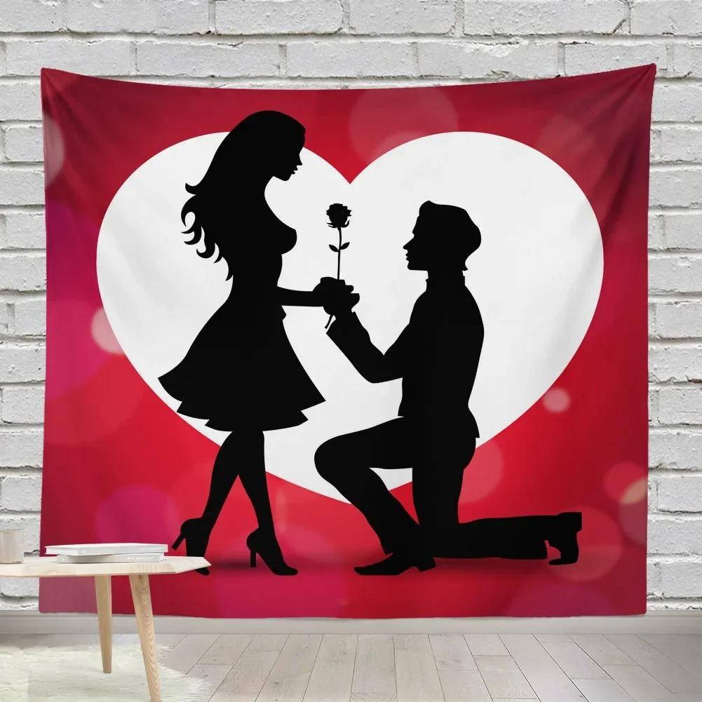 Creative Valentine's Day Party Pattern Hanging Cloth Home Wall Decoration Tapestry Bedroom Living Room Tapestry