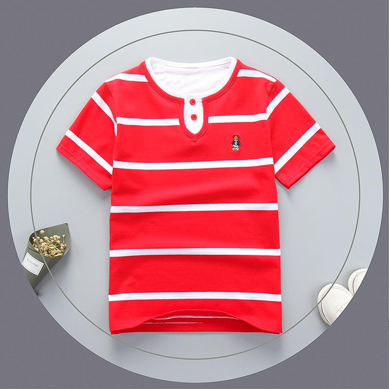 Футболка с короткими рукавами для мальчиков. Хлопковая детская летняя детская одежда с двойным вырезом и круглым вырезом. Детская одежда в полоску с короткими рукавами из чистого хлопка.