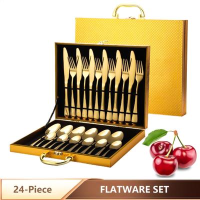 Набор столовых приборов из 24 предметов, столовая посуда из нержавеющей стали, набор столовых приборов на 6 человек с высококачественным футляром для хранения для домашней кухни, ресторана, отеля
