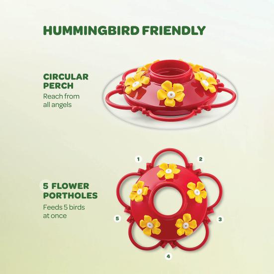 Кормушка для колибри для улицы, герметичная пластиковая кормушка для птиц с 5 отверстиями для кормления цветов и рвом для муравьев для внешнего декора сада