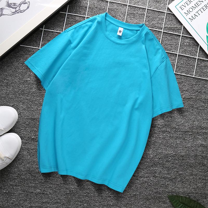 Zirunking Long-staple Cotton Short-sleeved T-shirt Unisex Top Youth Casual Solid Color Loose Round Neck Half-sleeved Top CHANGRONG