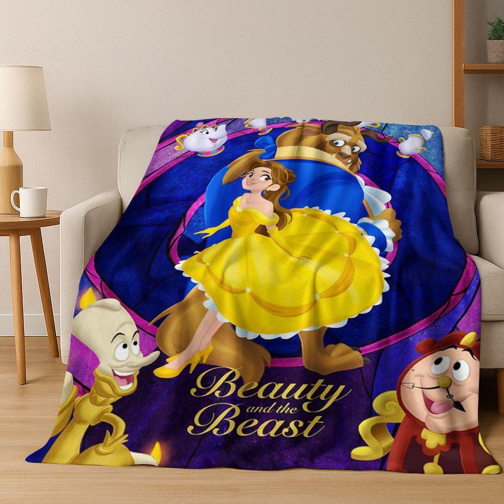 3D Beauty and The Beast Lovely Cartoon Flannel Blanket,Warm and Cozy Soft Throw Blanket for Home Bedroom Bed Sofa Cover Gift Kid