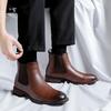 Men's Casual Chelsea Boots Black Brown Genuine Leather Shoes Business Office Dresses Cowboy Ankle Boot Pointed Toe Short Botas