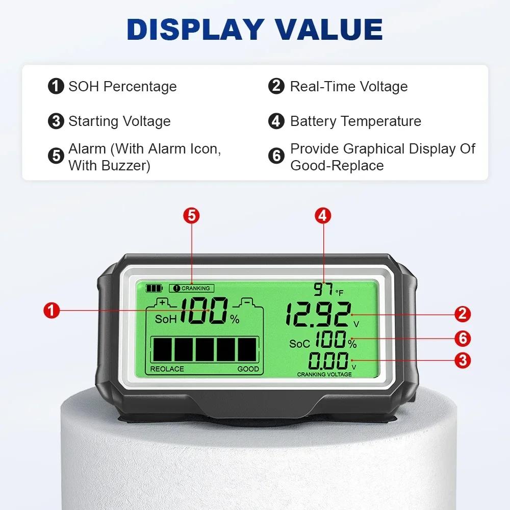 QUICKLYNKS BM5-D 12V Car Battery Tester LED 433MHz Monitor Head Up Display SOH SOC Battery Health Charging Tester Analyzer Tool