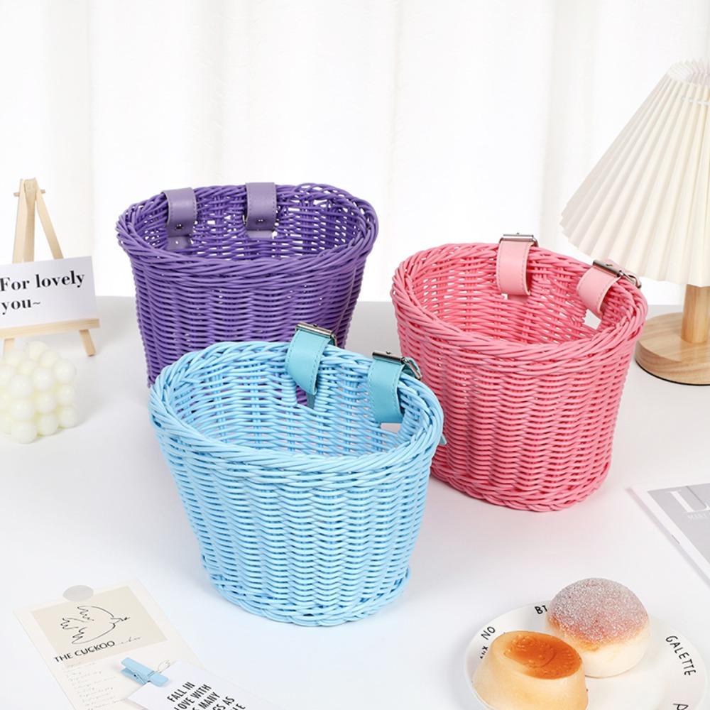 Handlebar Bicycle Basket Rattan Woven Stroller Front Basket Durable Bike Storage Basket Kid