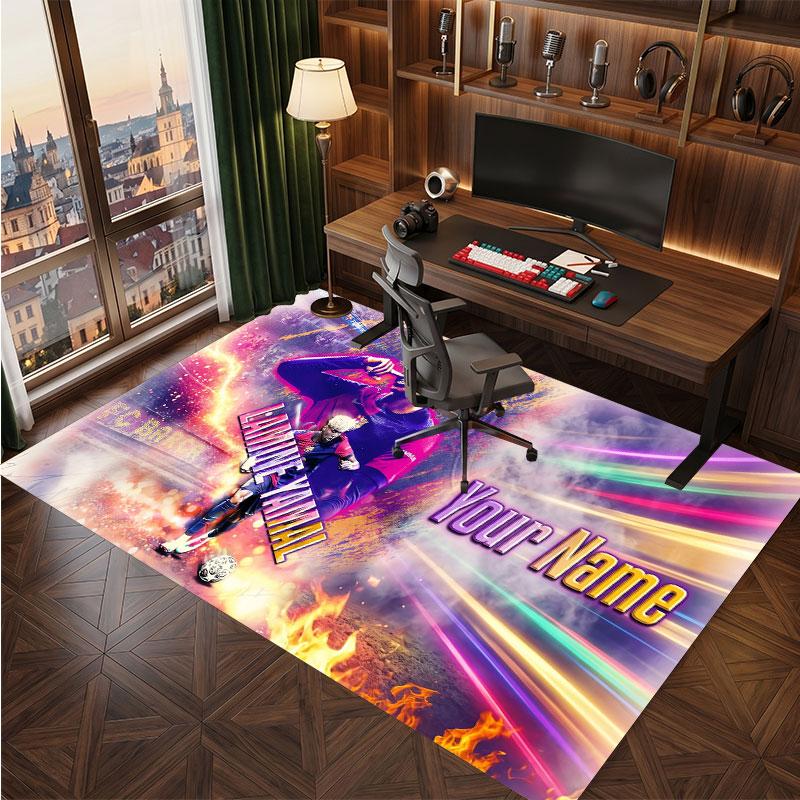 Lamine Yamal Custom Crystal Velvet Rug, Personalized Name Text Print, Football Logo Soft Non‑Slip Floor Mat Home Decor Gift