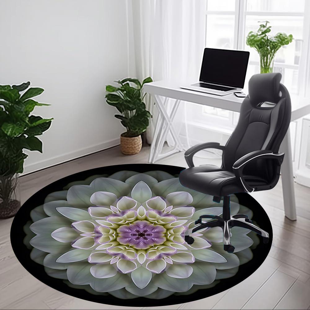 1pc Floral Mandala Chair Carpet for Office, Indoor Non Slip Washable Polyester Fiber Carpet,
