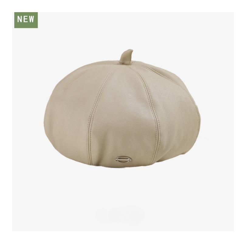 Высококачественная восьмиугольная шляпа из полиуретана для женщин, осень-зима, берет, нишевый дизайн, ретро, однотонная кожаная шляпа-бутон