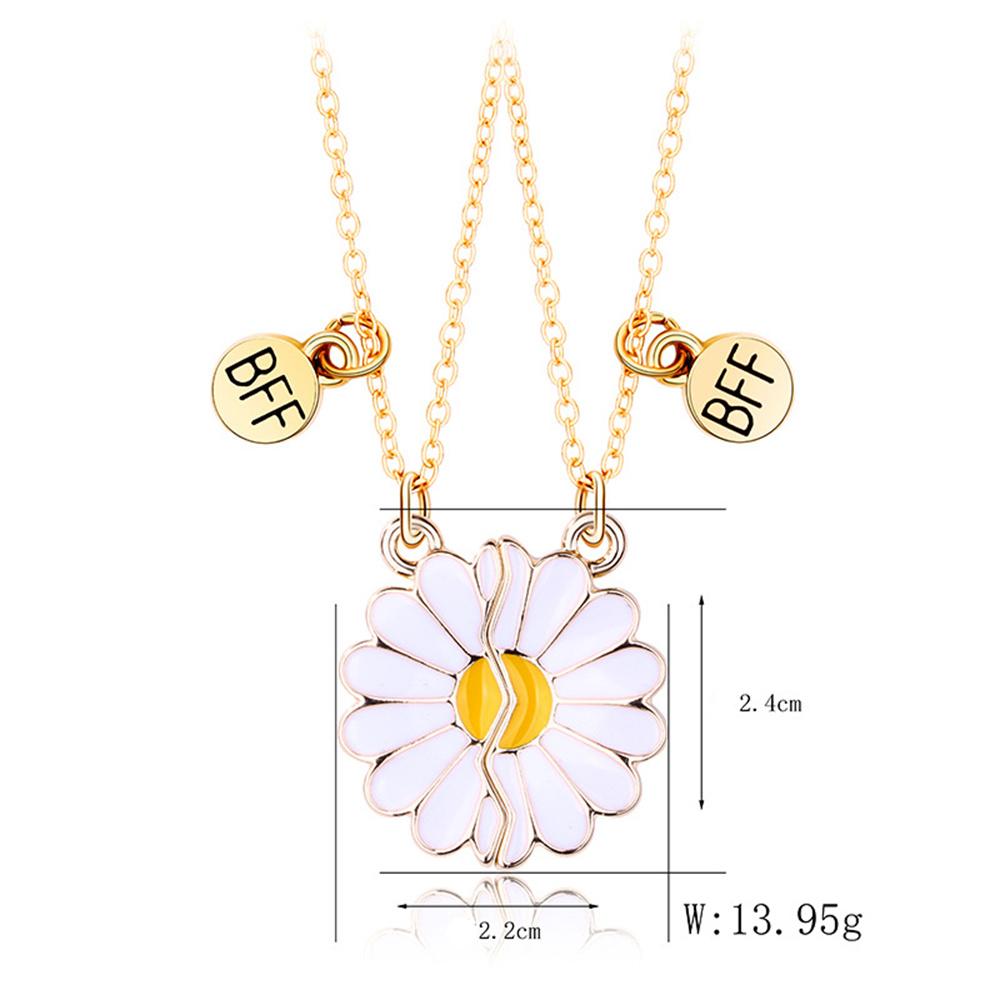 2pc Daisy BFF Necklace with Magnetism for Kids Elegant Flower Pendant Sister Necklace Girlfriend Gift DIY Women Fine Jewelry