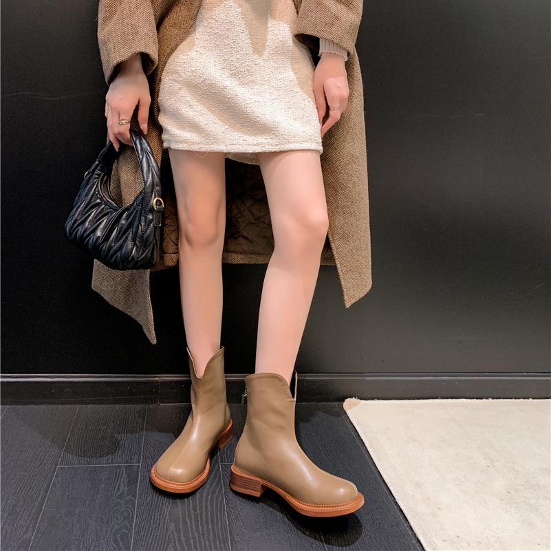 Meotina Женские ботильоны с круглым носком на платформе на молнии на плоской подошве в сдержанном стиле, короткие ботинки, женская модная обувь, осенне-зимняя обувь абрикосового черного цвета 43