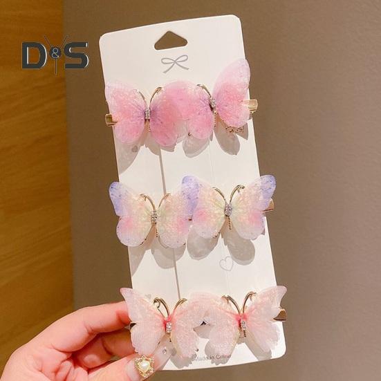 6Pcs Butterflies Decor Hair Clip Rhinestone Embellished Girl Princess Hair Pin Animal Shape Hair Pin Hair Accessories