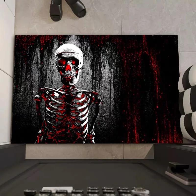Хэллоуин 3D Ужас Скелет Тыква Иллюзия Дверной коврик Нескользящий Декоративный Коврик для пола В помещении На улице Страшный Хэллоуин Домашний декор