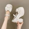 Fashion White Platform High Heels Women Mary Jane Chunky Heel Shoes Bows Elegant Woman Heeled Pumps Round Toe Shoes Women's Wedding Shoe