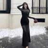 Королевская сестра предлагает разнообразные черные платья для весенне-осенней коллекции женской одежды: новое, чистое желание, сексуальная сетка, вставки, облегающее бедра, длинная юбка