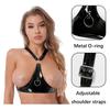 Womens Faux Leather Wire-free Unlined Bra Top Halter Straps Lingerie Nightwear
