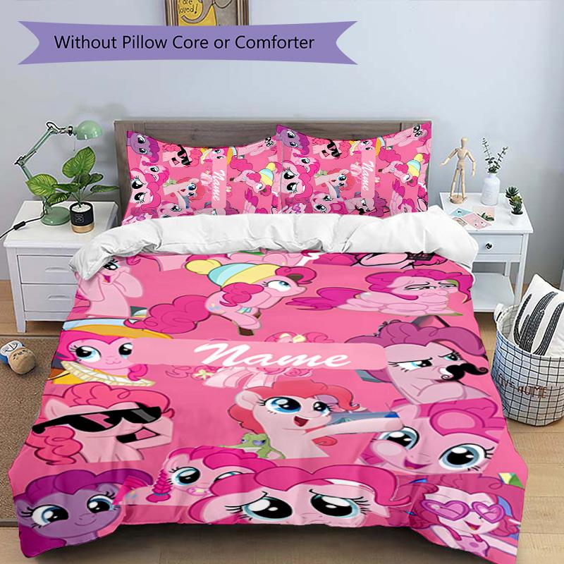 3pcs My Little Pony2 Cover Set - Personalized Name, HD Printed Bedding with 1 Cover and 2 Pillowcases - Perfect for Home Decor, Easy Care