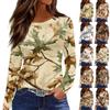 Women's Fashion Hem Split Casual Dead Leaf Print Round Neck Long Sleeve Top