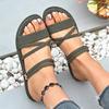 Rimocy Summer Flat Heel Sandals for Women Casual Plus Size 42 Beach Slippers Woman Pu Leather Strap Slip-On Gladiator Sandals