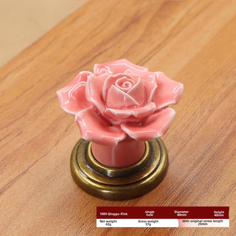 Ручка для шкафа из розовой керамики - современный пасторальный стиль, одно отверстие для ящика, гардероба или двери