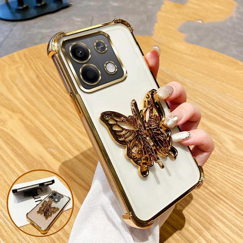 Для Xiaomi 17 pro max 3D Чехол-подставка 'Бабочка' с гальваническим покрытием для Xiaomi 17 Pro Max 13T 14T 12T 15T Pro Противоударная крышка-подставка