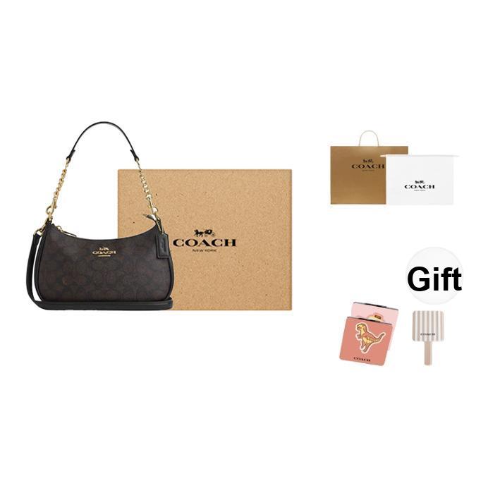 Coach Teri 24 Classic Monogram Logo Сумка через плечо из искусственной кожи и переработанной кожи Средняя Женская сумка через плечо Темно-коричневый CV933-IMXAQ