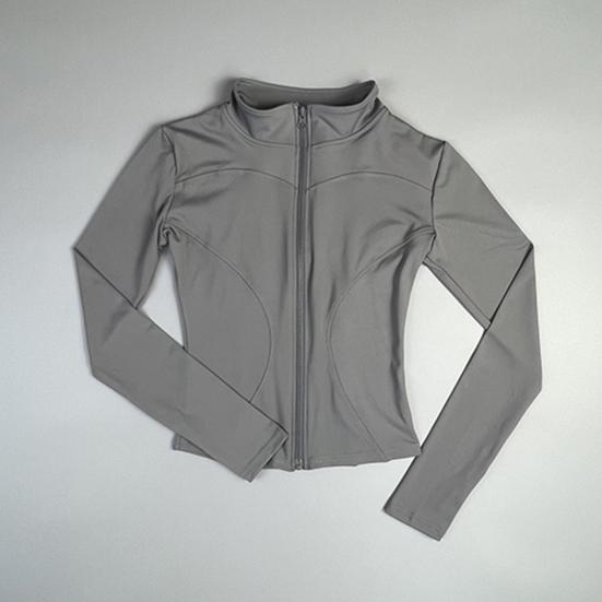 Women Sports Jacket Full Zip High Elasticity Yoga Jacket Stand Collar Slimming Fitness Top for Running Yoga Workout