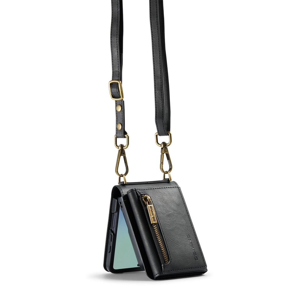 DG.MING M5 Series for Samsung Galaxy Z Flip7 5G Case RFID Blocking Card Slots Leather+PC Phone Cover