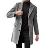 Men Winter Solid Color Suit Coat Lapel Long Sleeve Flap Pockets Single-breasted Mid-length Warm Jacket Overcoat