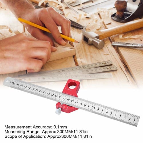 CX300-1 Combination Square, Woodworking Marking Tool with Magnet, Ruler Stop, 45 and 90 Ruler, Marking Gauge Positioning, Carpentry Ruler, Scribing
