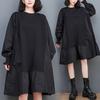 Свободное платье большого размера с круглым вырезом, средней длины, с длинным рукавом, с капюшоном, однотонное платье в женском стиле, весенние корейские женские платья