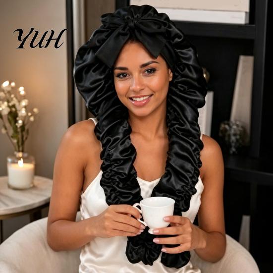 Braided Hair Cap No Heat Curling for Women, Adjustable Curls Comfortable Head Wrap Satin Bonnet, Double Layer Sleeping Medium, Long Hair, Braids,