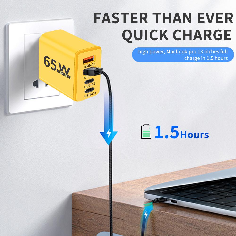 PD Total 65W Quick Charge 3.0 USB 4 порта быстрая зарядка настенное зарядное устройство адаптер для iPhone15 Samsung Xiaomi US/EU Plug