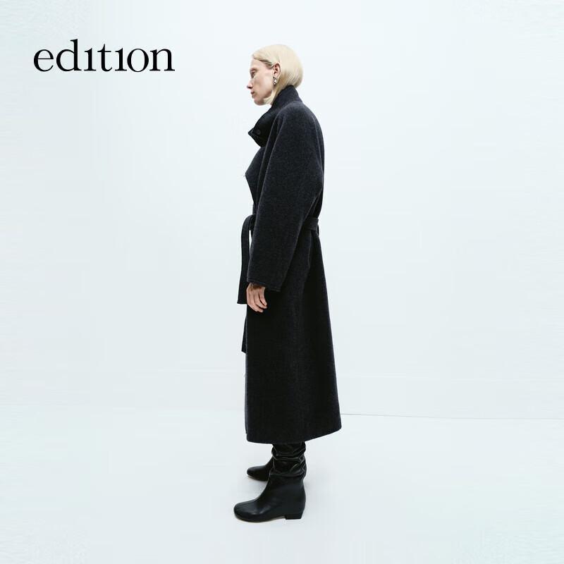 Edition Women's 2024 Winter Fringed Belted Yak Wool Blend Long Coat