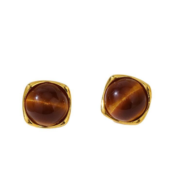 Серьги из ретро-камня тигровый глаз - Простые и элегантные, подходят для ежедневного ношения, универсальные и роскошные, высококлассные серьги для женщин