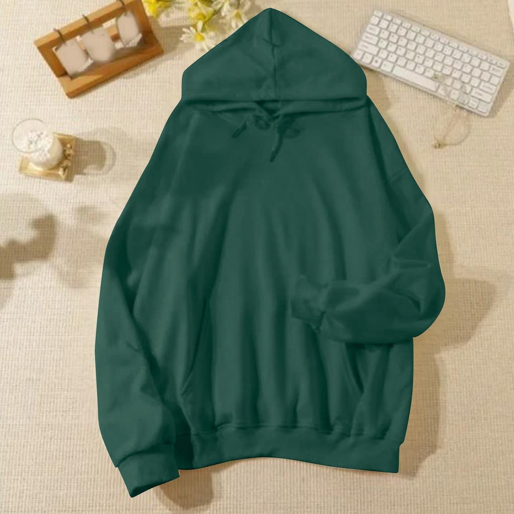Женская повседневная и модная однотонная теплая рубашка с длинными рукавами и капюшоном, свободная и удобная толстовка