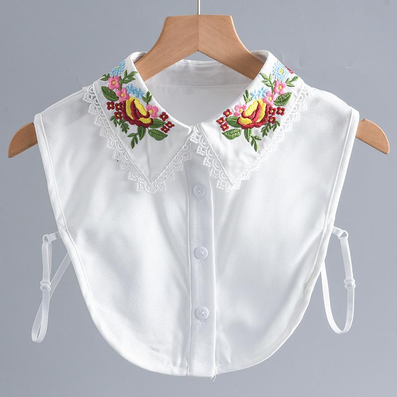 New Fake Collars Woman Vintage Half Shirt False Collar Woman Embroidery Detachable Lapel Collar Faux Col Accessories