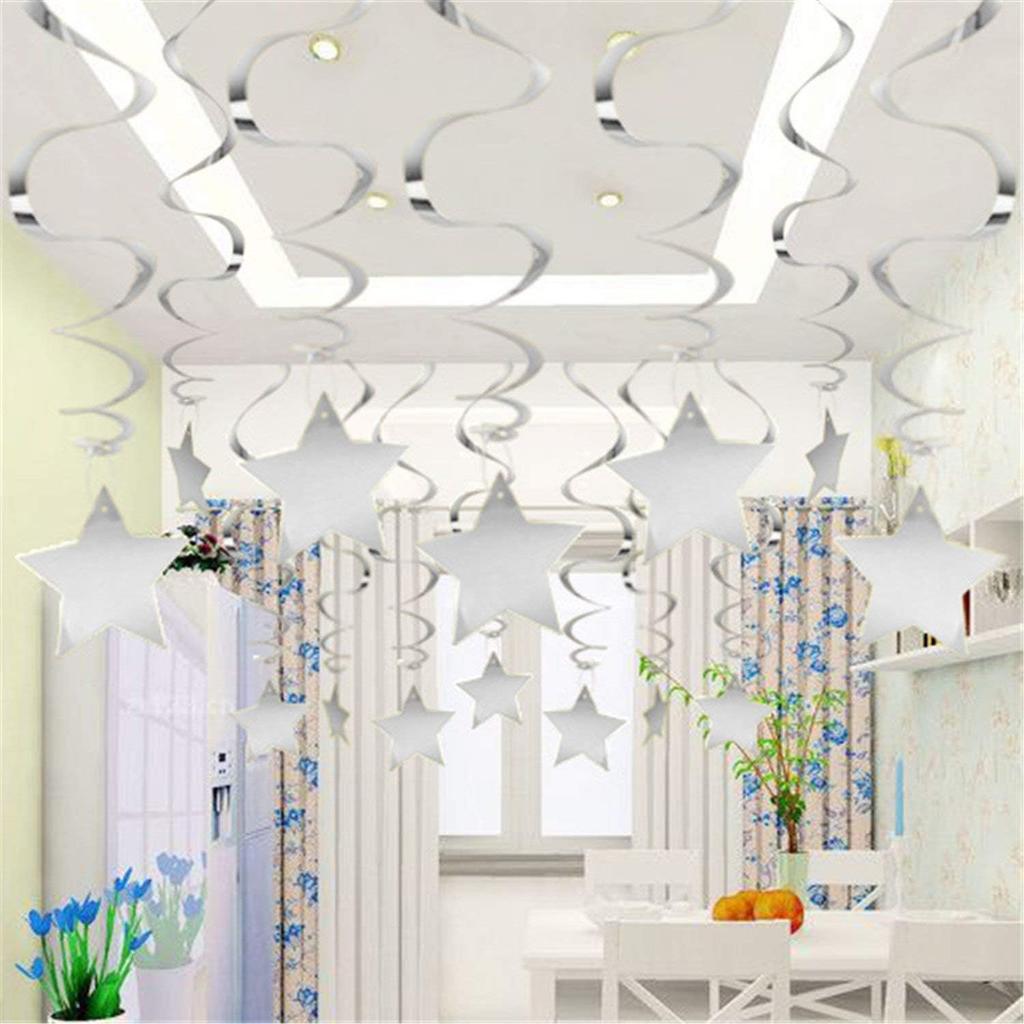 BEISHIDA Silver Star Hanging Swirl Decorations,Hanging Silver Party Supplies for Graduation Wedding Baby Shower Decorations, Pack of 15