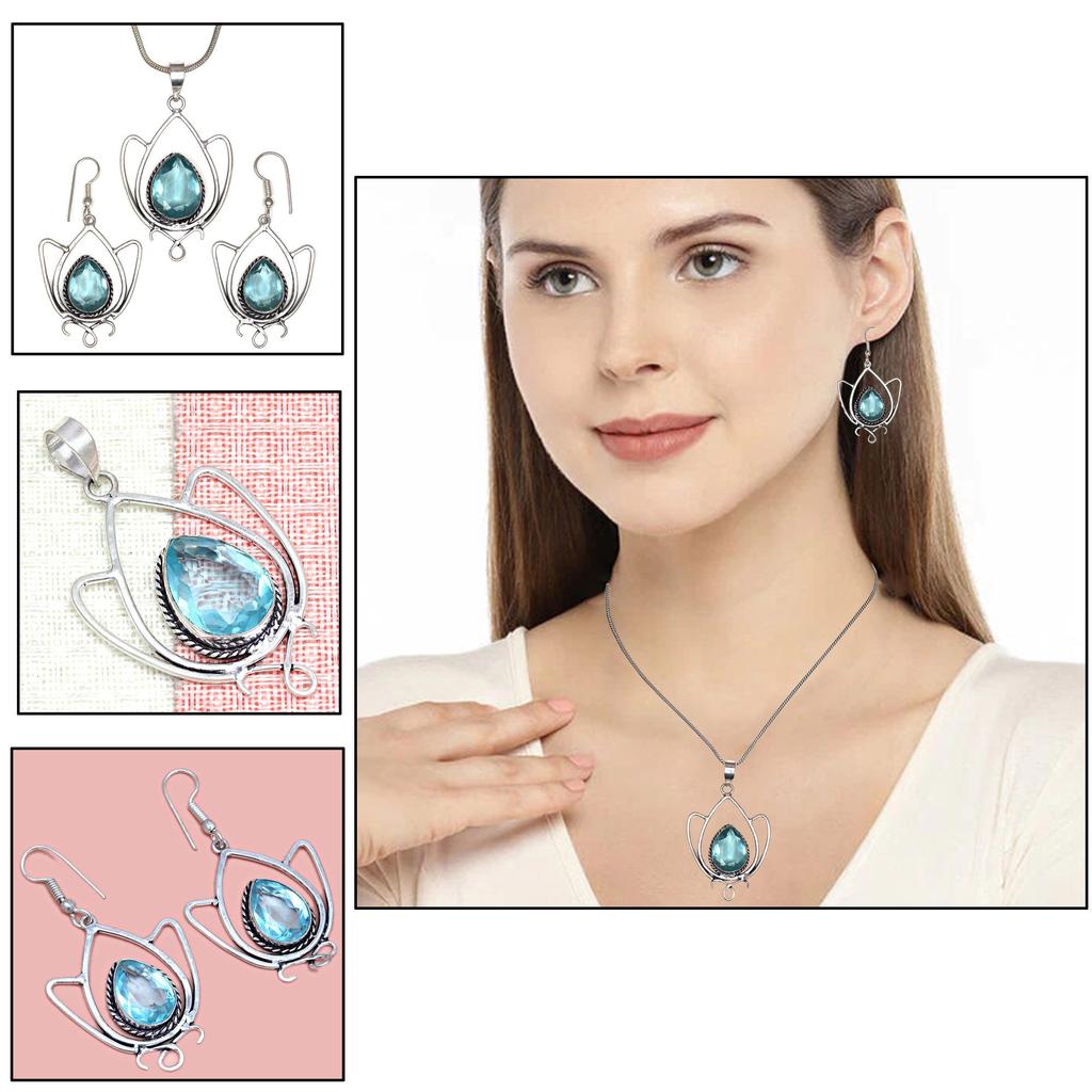 Топаз Голубой Подвеска Sky Серьги Комплект Стерлинговых Ювелирных Изделий Кольцо Серьги