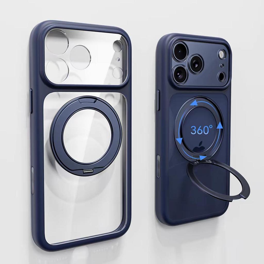 Прозрачный магнитный чехол-подставка 360° для iPhone 17 Pro Max с защитой всех объективов