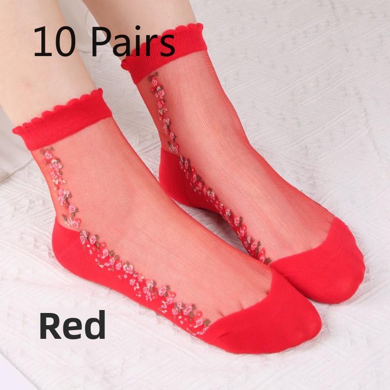 10 Pairs Spring and Summer Crystal Stockings Cool Clear Glass Stockings Women's Short Socks Women's Thin Socks
