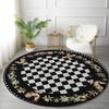 Клетчатый круглый ковер Кантри напольный ковер Марокканские нескользящие круглые ковры Ковер с петухом Ковер для куриной зоны Черный ковер для гостиной