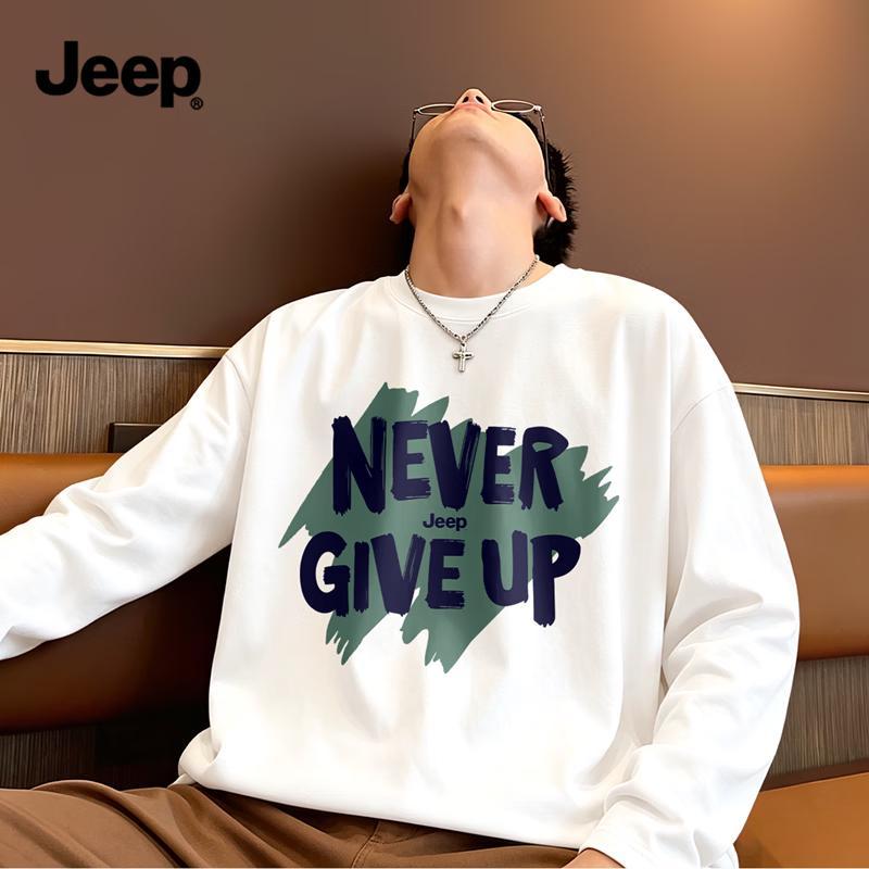 JEEP Men's Heavyweight Casual Loose Long-Sleeve Crew Neck T-Shirt