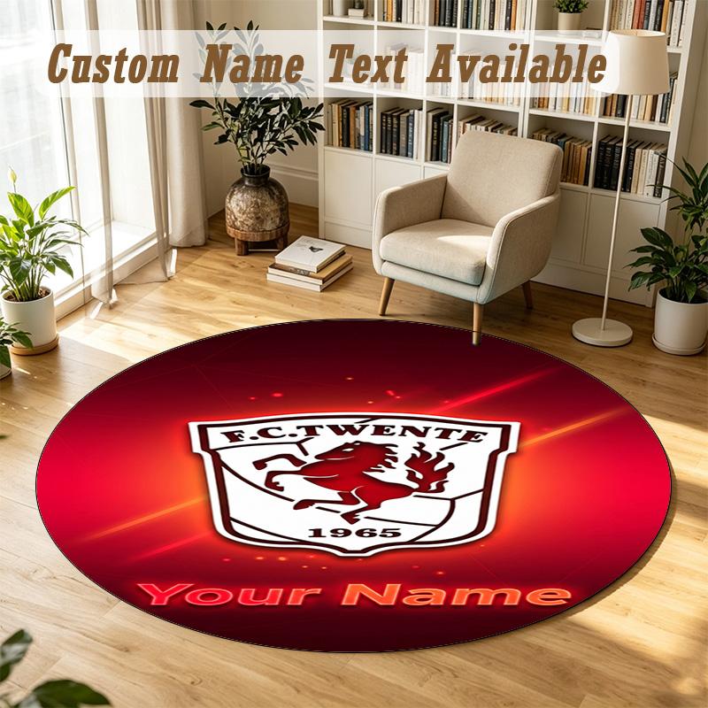 Round Rug Custom NameFC Twente Pattern Non Slip Carpet Home Floor Decor