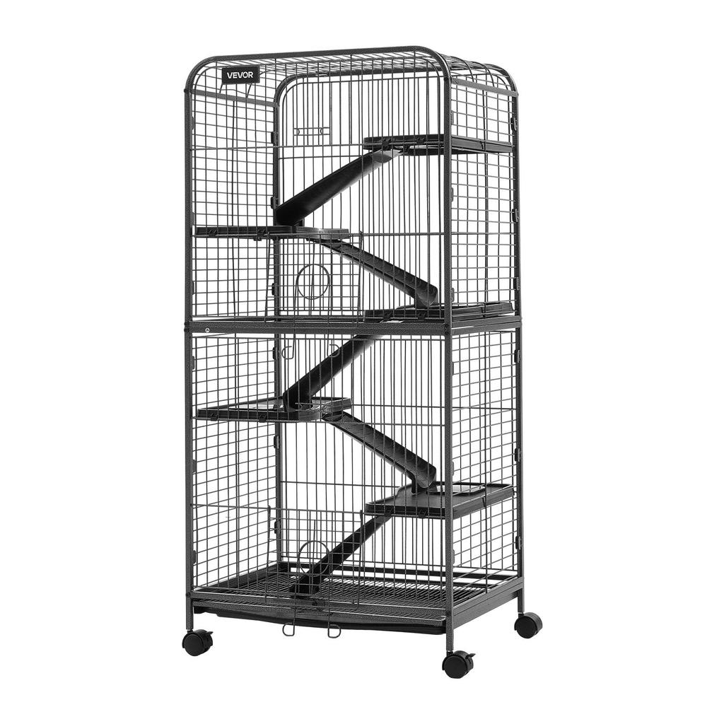 VEVOR Metal Small Animal Cage 133 cm 6-Tier Rolling Ferret Cage On Wheels, 25.4 mm Wire Spacing Large Cages with Ramps, Platform